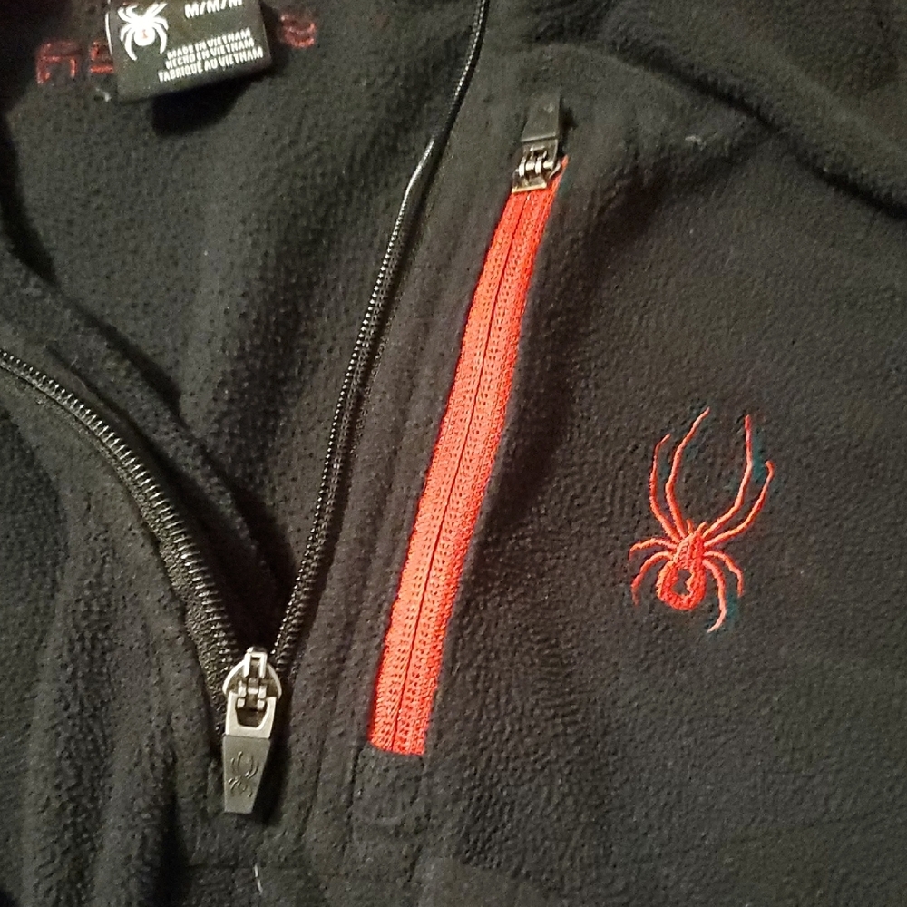 Spyder Black Fleece Quarter-Zip with Chest Pocket and Red Trim and Logo - Picture 4 of 10